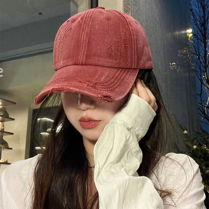 New Men Women Gradient American Vintaget Broken Baseball Hats Distress Sunshade Breathable Street Snapback Cap Versatile Fashion