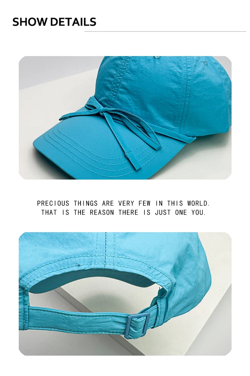 New Women Korean Bow Quick Drying Baseball Hats Cute Breathable Casual Sunshade Sweet Peaked Caps Versatile Fashion Outdoor ins