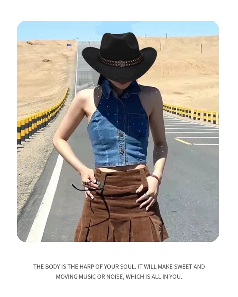 New Unisex Rivet Belt Personal Cowboy Hats Beach Outdoor Travel Sunshade Foldable Straw Caps Versatile British Retro Climb ins