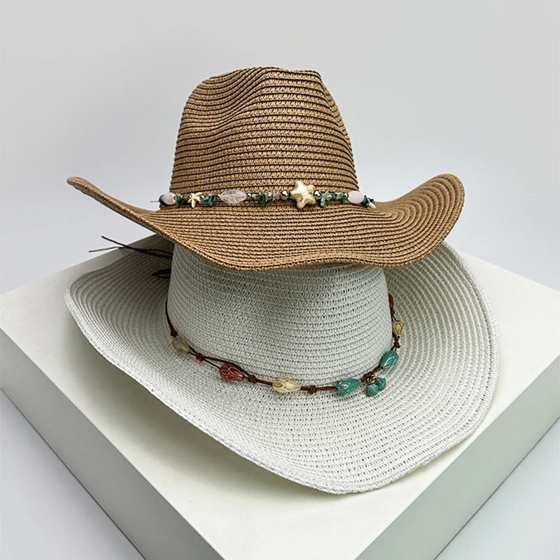 New Unisex Wide Eave Jazz Cowboy Hats Travel Sunshade British Style Versatile Casual Outdoor Straw Wove Cap Climb Foldable Beach