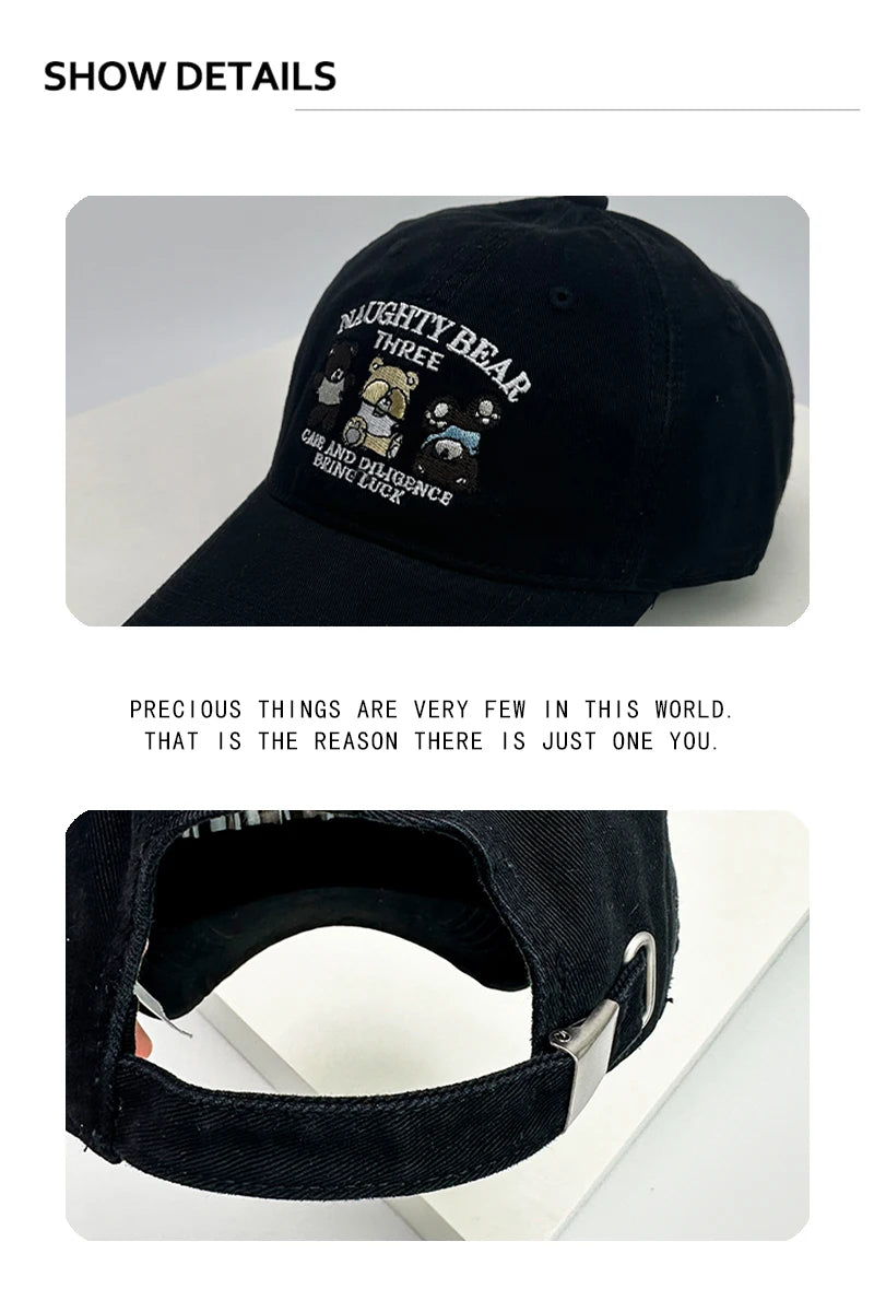 New Unisex Cartoon Bear Letter Embroidery Baseball Hats Cute Breathable Casual Sunshade Peaked Caps Versatile Fashion Student