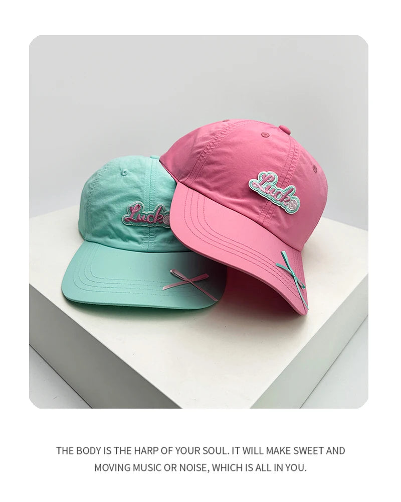 New Women Dopamine Color Bow Quick Drying Baseball Hats Sweet Breathable Casual Sunshade Outdoor Peaked Caps Versatile Fashion