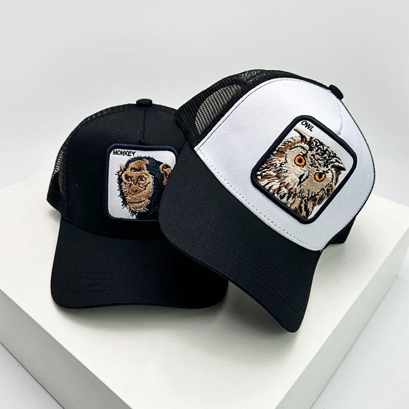 New Men Women Cartoon Animal Embroidery Color Block Baseball Hats Sunshade Casual Breathable Truck Caps Mesh Fashion Versatile