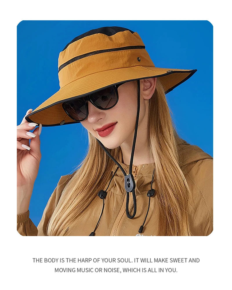 New Unisex Quick Drying Color Block Drawstring Bucket Hats Sunshade Outdoor Breathable ins Versatile Alpine Caps Casual Fashion