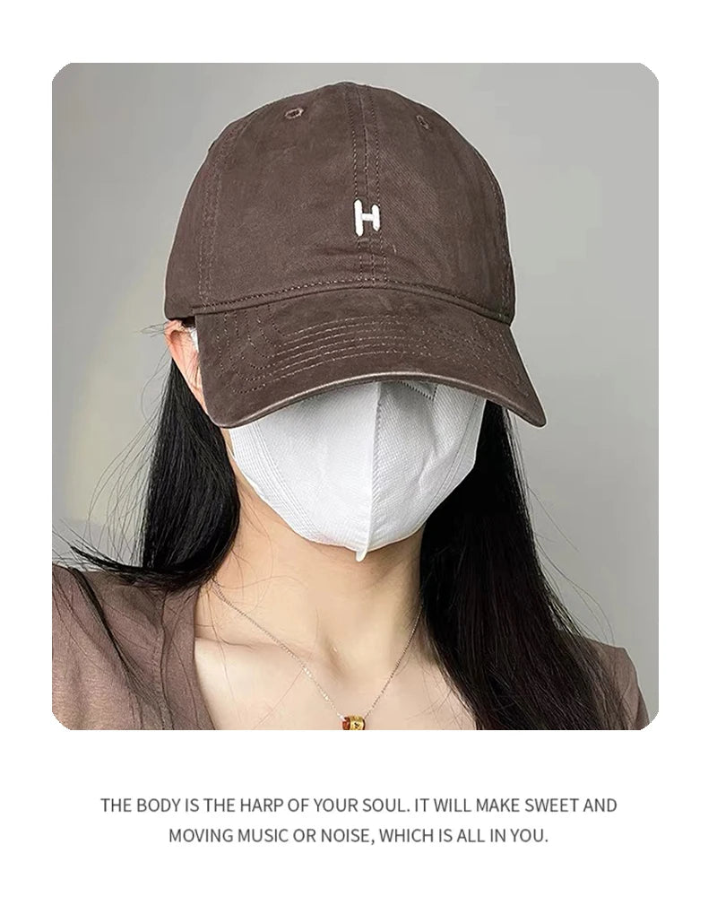 New Unisex Simple Embroidered H Letter Baseball Hats Casual Breathable Korean Sunshade Couple Peaked Caps Versatile Fashion ins