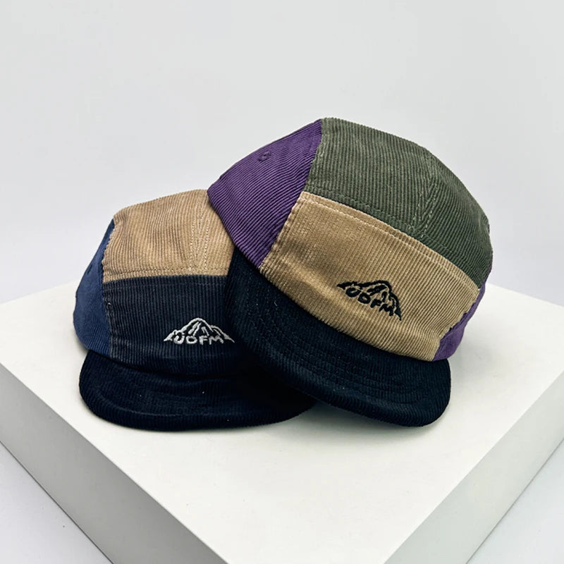 New Unisex Retro Embroidery Color Block Baseball Hats Corduroy Breathable Simple Sunshade Peaked Caps Versatile Fashion Street