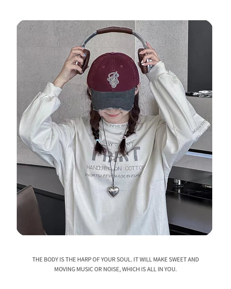 New Unisex Personal Letter Embroidery Baseball Hats Broken Breathable Color Block Sunshade Peaked Caps Versatile Fashion Retro