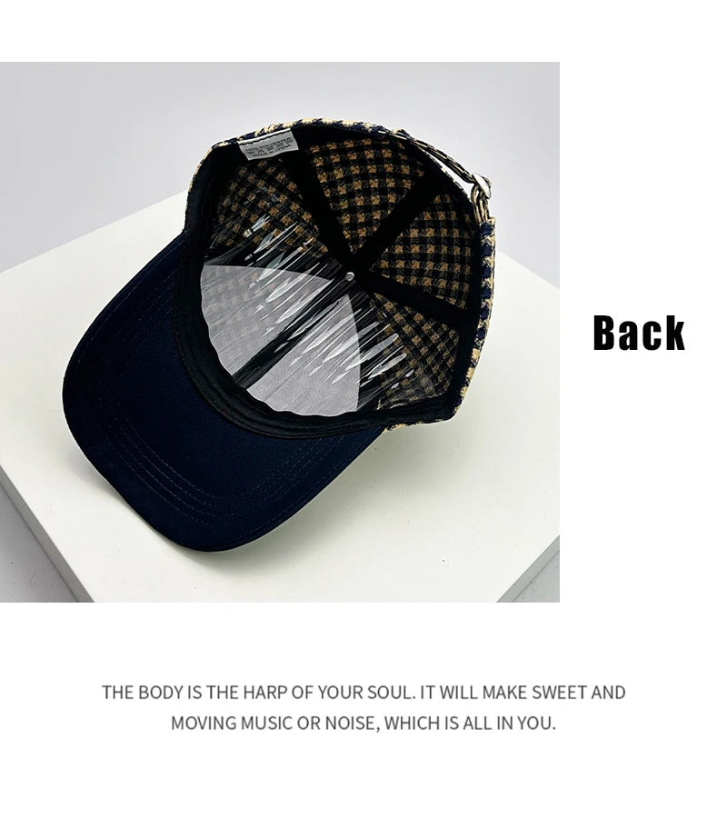 New Men Women Versatile Houndstooth Color Block Baseball Caps Cotton Fashion Casual Ventilate Sunscreen Check Street Retro ins