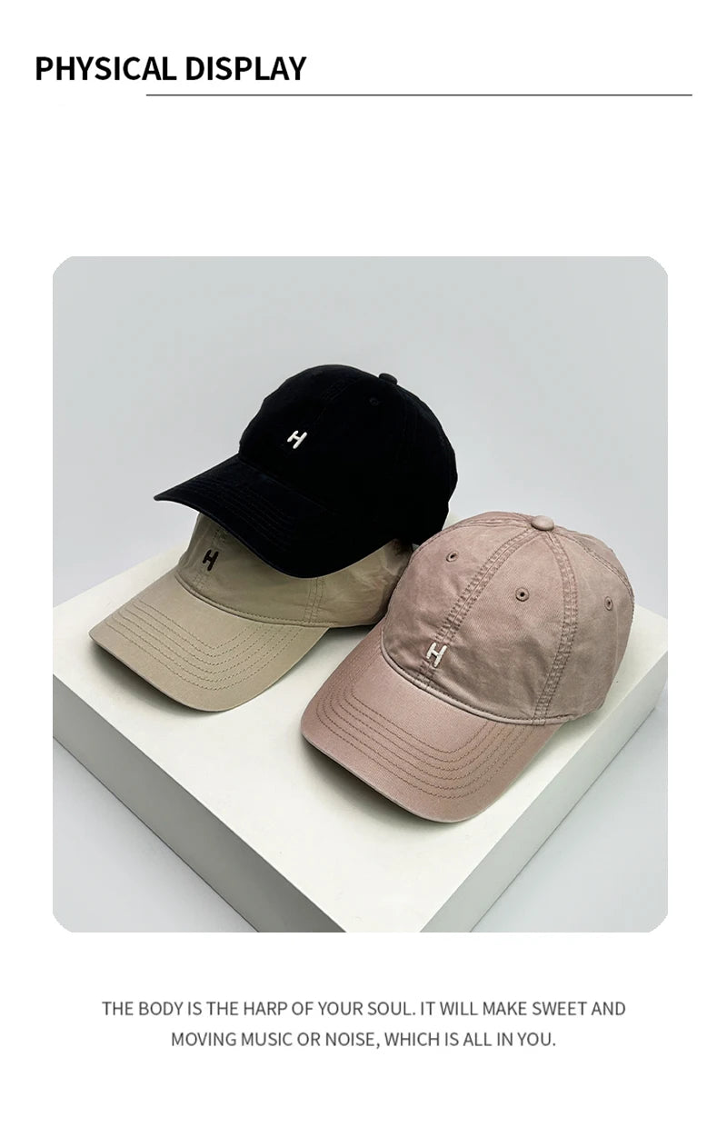 New Unisex Simple Embroidered H Letter Baseball Hats Casual Breathable Korean Sunshade Couple Peaked Caps Versatile Fashion ins