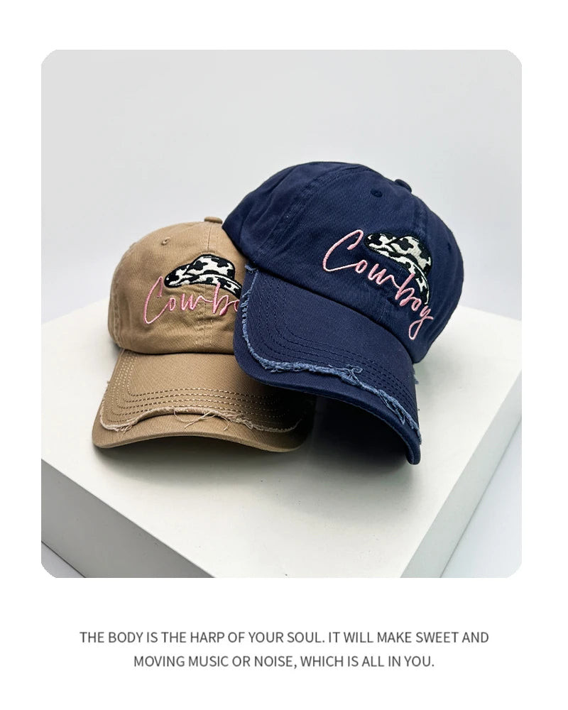 New Unisex American Cowboy Letter Embroidery Baseball Hats Breathable Casual Sunshade Peaked Caps Retro Versatile Fashion Niche