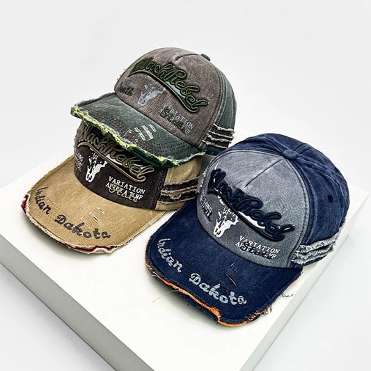 New Unisex Distress Letter embroidery Baseball Hats Breathable Broken Sunshade Personal Peaked Caps Versatile Fashion Retro ins