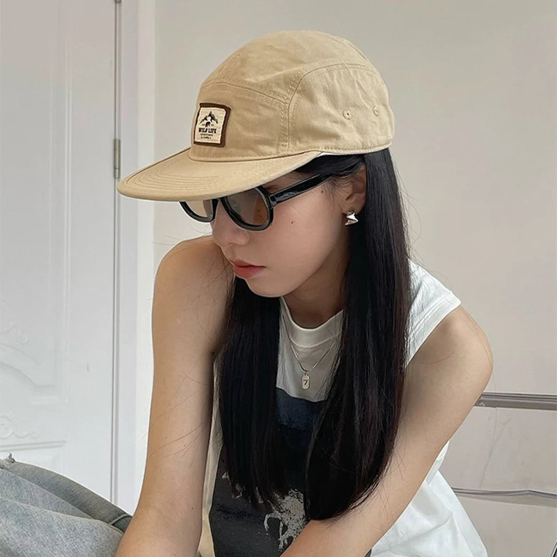 New Men Woman Japanese Flat Eaves Retro PATCH Mountain Letter Baseball Hats Breathable Sunshade Snapback Caps Versatile Personal