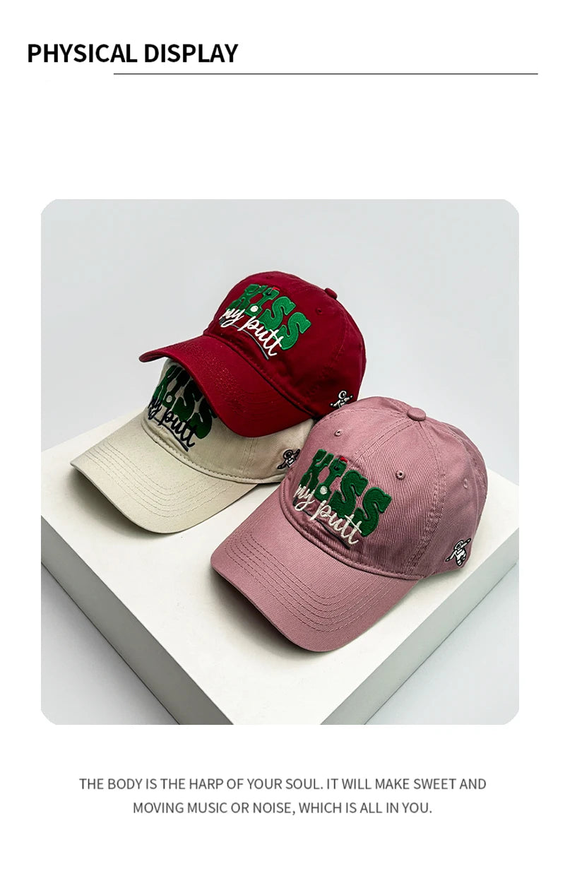 New Unisex Embroidered KISS Letters Baseball Hats Casual Breathable Street Peaked Caps Versatile Personal Fashion Niche Korean