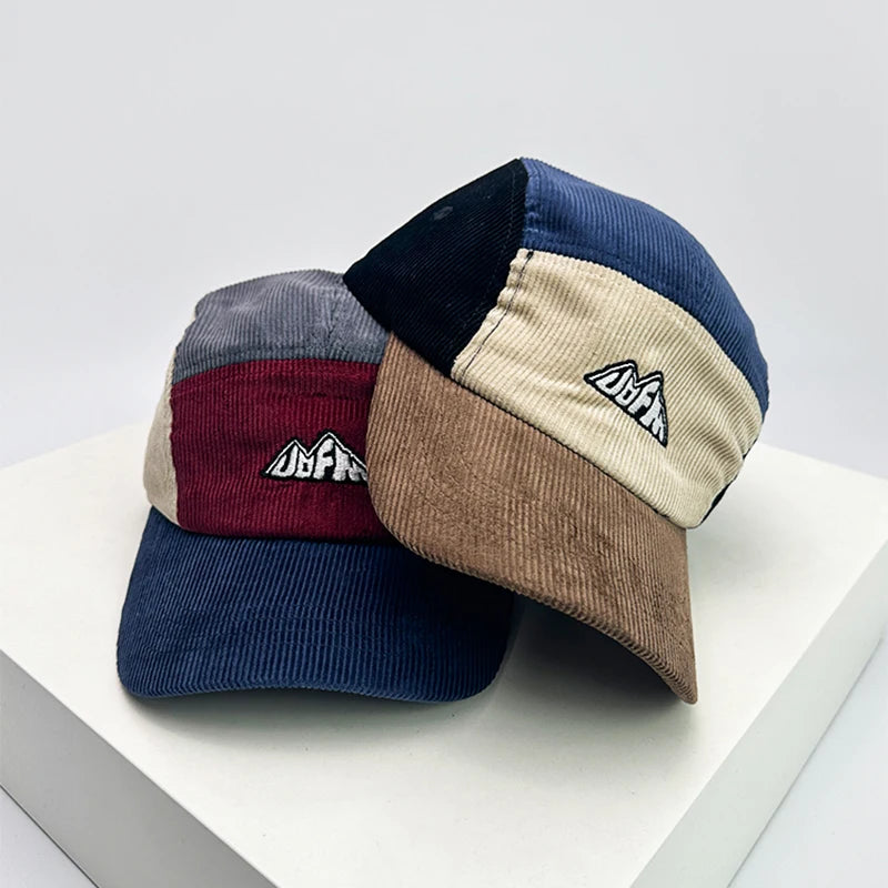 New Unisex Corduroy Embroidery Color Block Baseball Hats Breathable Street Sunshade Casual Peaked Caps Versatile Fashion Retro