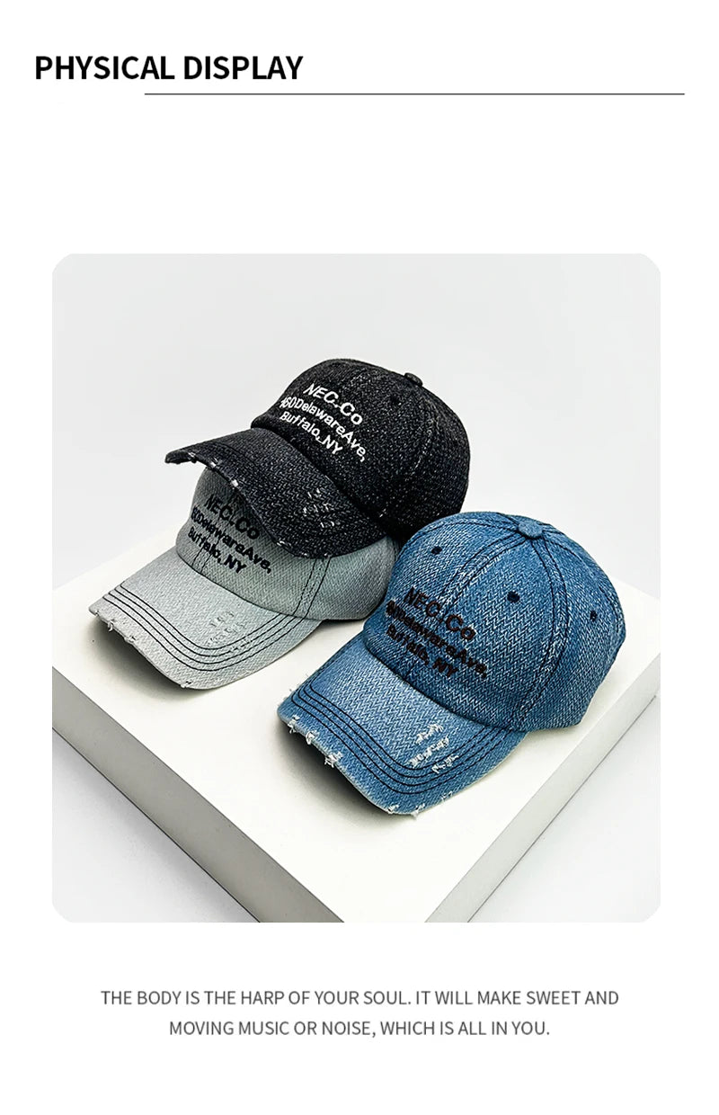 New Unisex Broken Style Street Letter Embroidery Baseball Hats Breathable Personal Sunshade Peaked Caps Versatile Fashion Retro