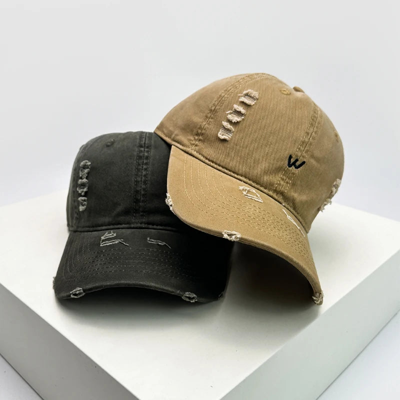 New Unisex Embroidered W Letters Solid Baseball Hats Breathable Broken Sunshade Simple Peaked Caps Versatile Casual Fashion ins