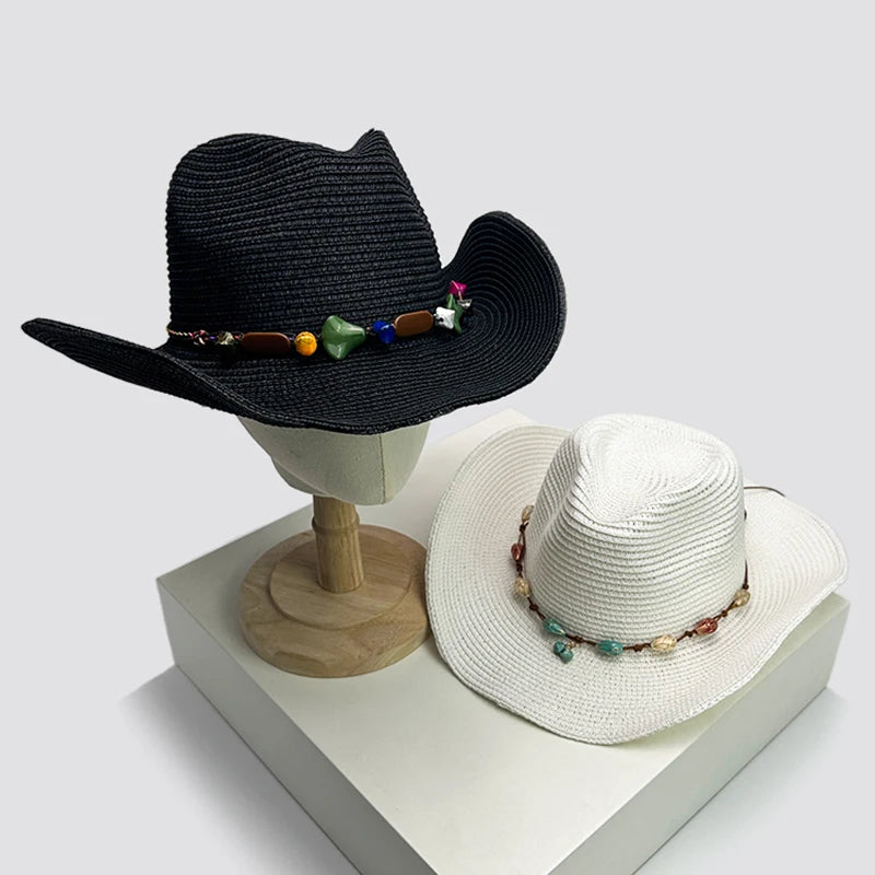 New Unisex Wide Eave Jazz Cowboy Hats Travel Sunshade British Style Versatile Casual Outdoor Straw Wove Cap Climb Foldable Beach