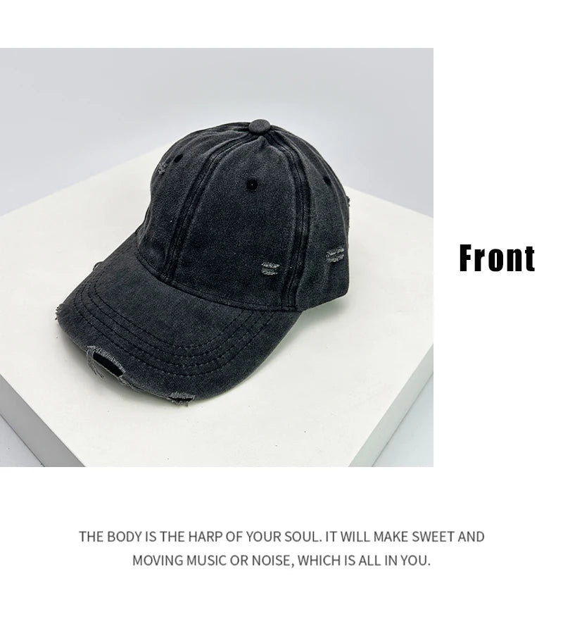 New Unisex Broken Style Solid Baseball Hats Breathable American Vintage Sunshade Simple Peaked Cap Versatile Fashion Casual ins