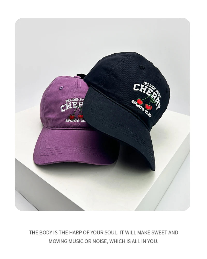 New Unisex Embroidered Cherry Harajuku Baseball Hats Retro Breathable Casual Sunshade Outdoor Peaked Caps Versatile Cute ins