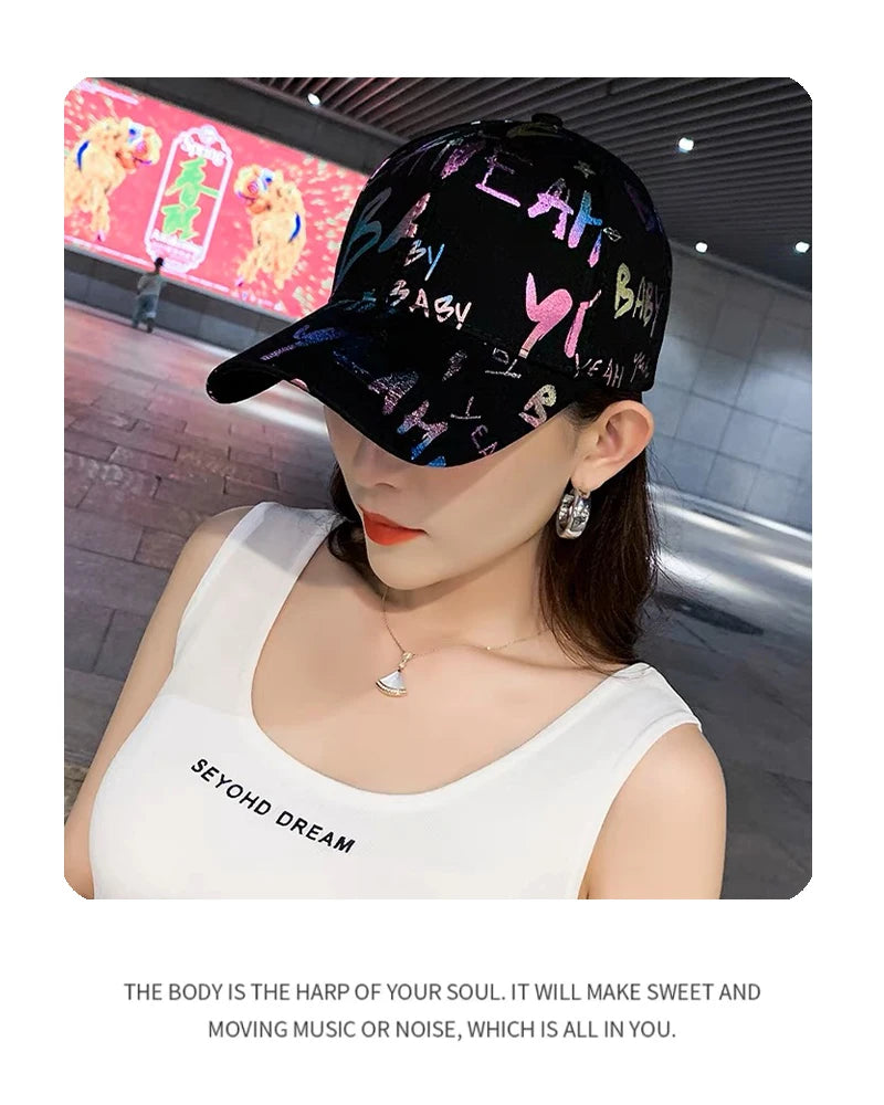 New Versatile Gradient Printed Graffiti Letter Men Women Baseball Hats Cotton Comfortable Casual Hip Hop Caps Fashion Sunshade