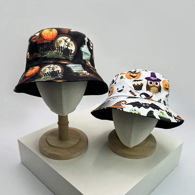 New Unisex Print Halloween Elements Skull Bucket Hats funny Sunshade Fashion Double Sided Wearable Fisherman Caps Versatile ins