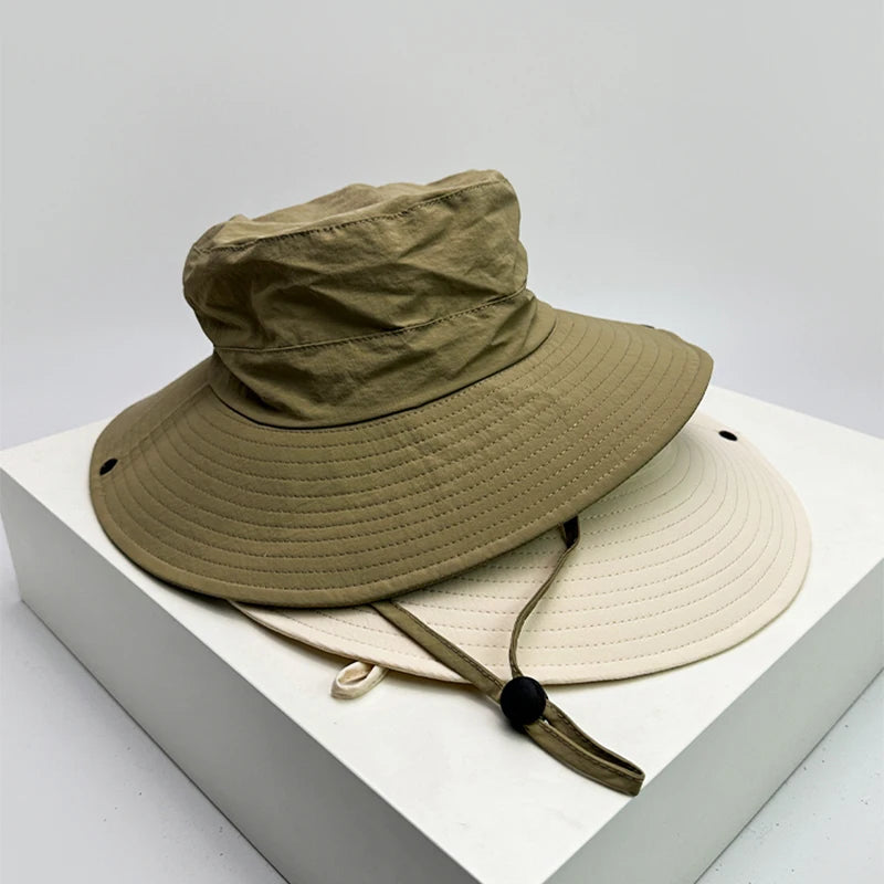 New Unisex Quick Drying Solid Bucket Hats Camp Sunshade Drawstring Breathable Outdoor Alpine Cap Versatile Fashion Casual Retro