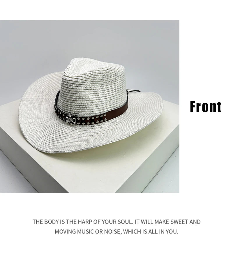 New Unisex Rivet Belt Personal Cowboy Hats Beach Outdoor Travel Sunshade Foldable Straw Caps Versatile British Retro Climb ins