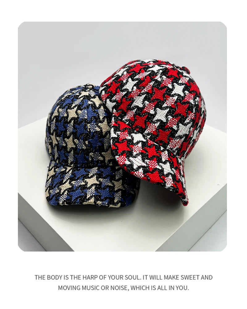 Autumn and Winter New Men Women Warm Versatile Star Color Block Baseball Caps Cotton Fashion Casual Westernized Trend Plush