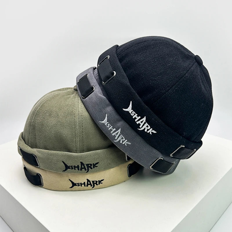 New Unisex Hip Hop Japanese Shark Embroidery Landlord Hats Breathable Personal Sunshade Skullies Caps Versatile Fashion Street