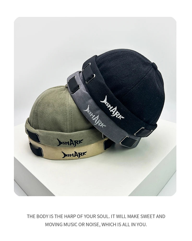 New Unisex Hip Hop Japanese Shark Embroidery Landlord Hats Breathable Personal Sunshade Skullies Caps Versatile Fashion Street