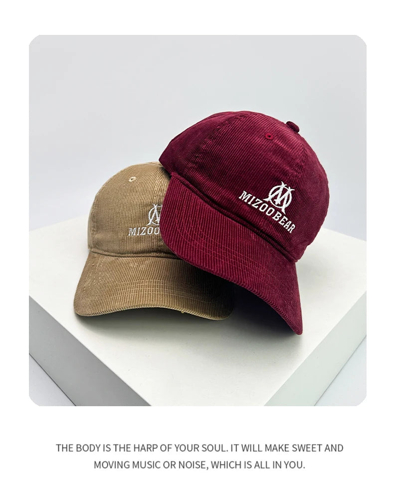 New Unisex Korean Embroidered M Letters Baseball Hats Corduroy Breathable Casual Sunshade Peaked Caps Versatile Fashion Outdoor