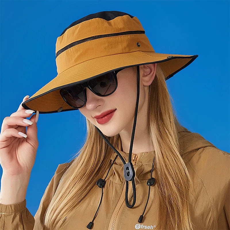 New Unisex Quick Drying Color Block Drawstring Bucket Hats Sunshade Outdoor Breathable ins Versatile Alpine Caps Casual Fashion