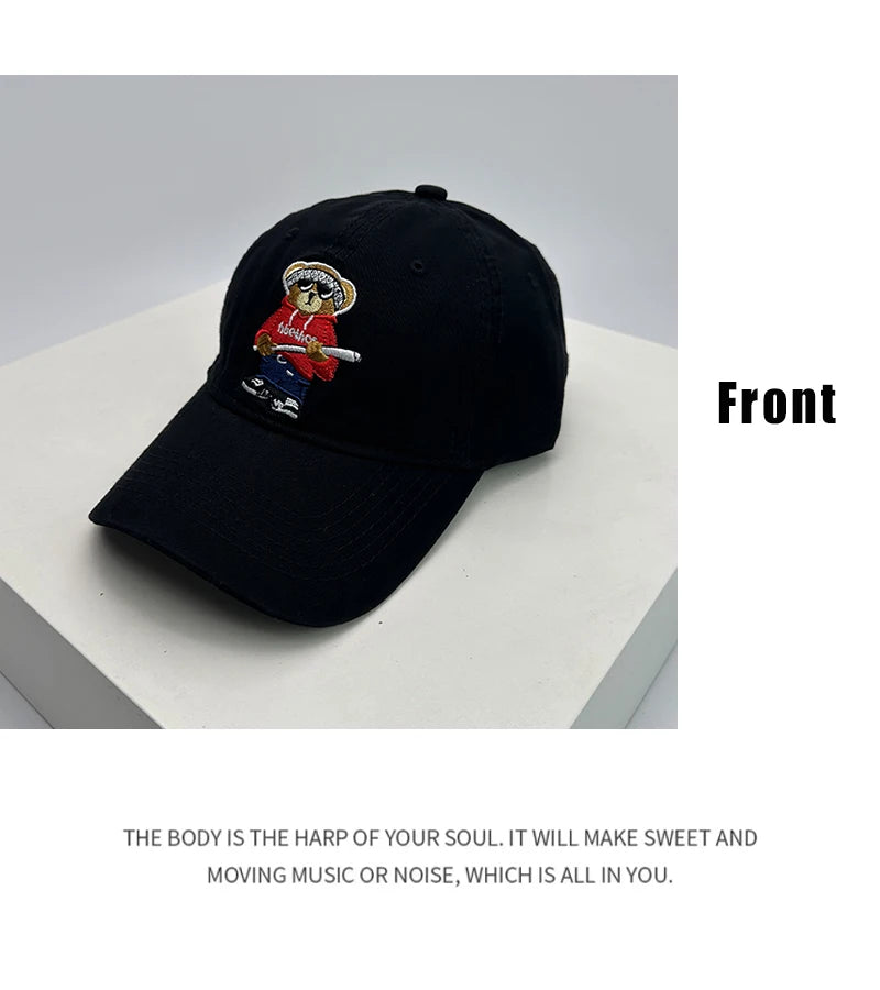 New Unisex Cartoon Cool Bear Embroidery Baseball Hats Breathable Interesting Sunshade Casual Peaked Caps Versatile Fashion Retro