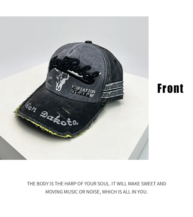 New Unisex Distress Letter embroidery Baseball Hats Breathable Broken Sunshade Personal Peaked Caps Versatile Fashion Retro ins