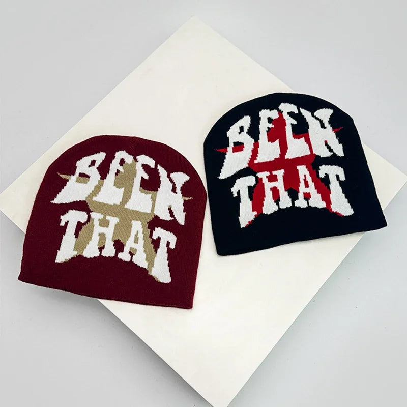 Autumn and Winter New  Letter Five-pointed Star Knitted Hats Warm Color Block ins Versatile Hip Hop Beanies Street Fashion Skate