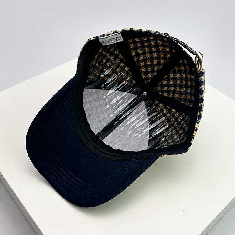 New Men Women Versatile Houndstooth Color Block Baseball Caps Cotton Fashion Casual Ventilate Sunscreen Check Street Retro ins