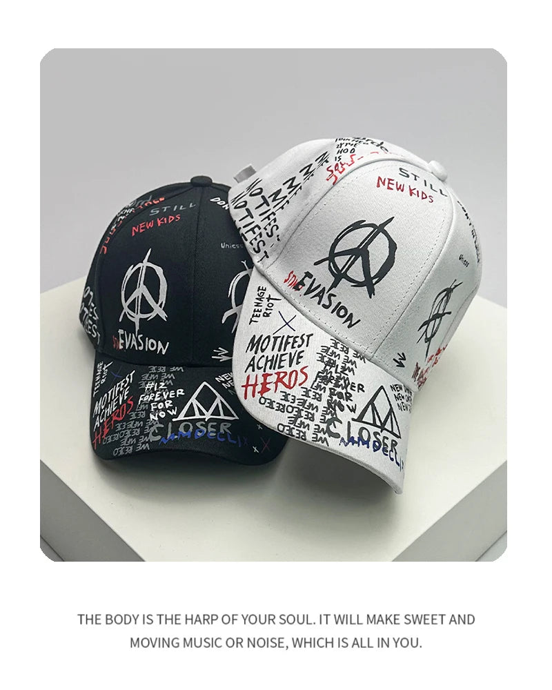 New Men Women Streetwear Kpop Baseball Hats Cotton Breathable Sport Hip Hop Caps Unisex Graffiti Fashion Sunshade Four Seasons