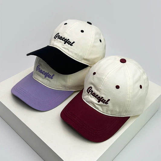 New Unisex Korean Letter Embroidery Baseball Hats Color Block Breathable Outdoor Sunshade Peaked Caps Versatile Fashion Personal