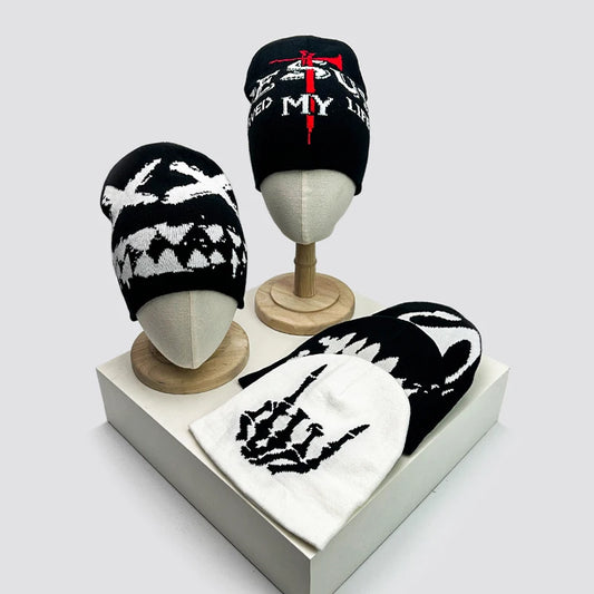 Autumn and Winter New Hip Hop Letter Funny Wool Knitted Hats Personal Warm American Style Beanies Versatile Street Fashion Niche