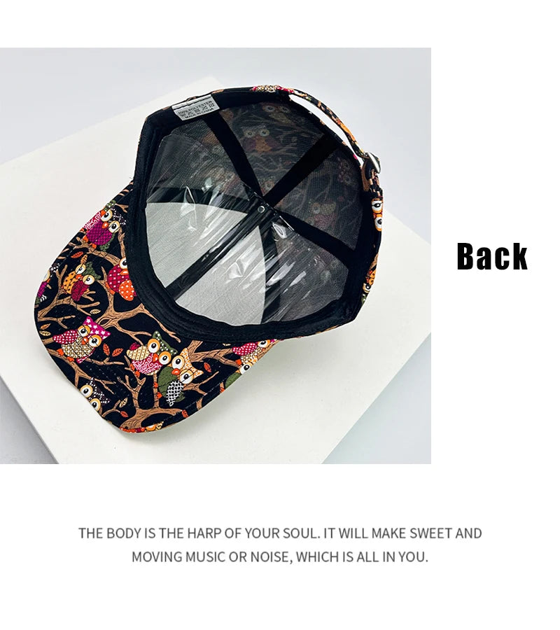 New Unisex British Style Printed Owl Baseball Hats Breathable Sunshade Personal Versatile Street Snapback Caps Casual Fashion