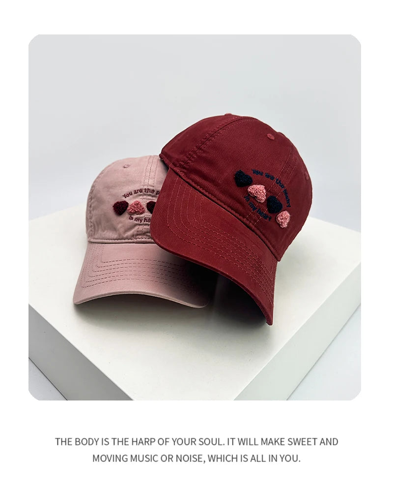 New Women Plush Love Letter Embroidery Baseball Hats Breathable Casual Sunshade Cute Peaked Caps Versatile Fashion Students ins