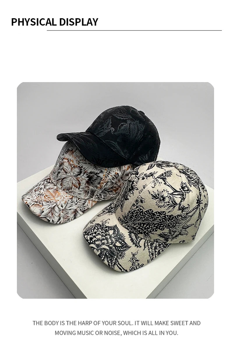 New Printing Leaf Vegan Leather Versatile Men Women Baseball Hats Cotton Korean Sunshade Fashion Breathable Outdoors Sport Caps