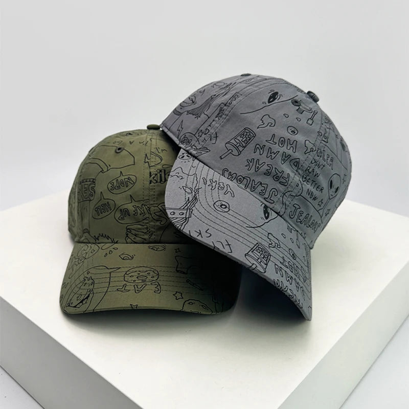 New Unisex Graffiti Comics Quick Drying Baseball Hats Personal Breathable Outdoor Sunshade Hip Hop Peaked Caps Versatile Fashion