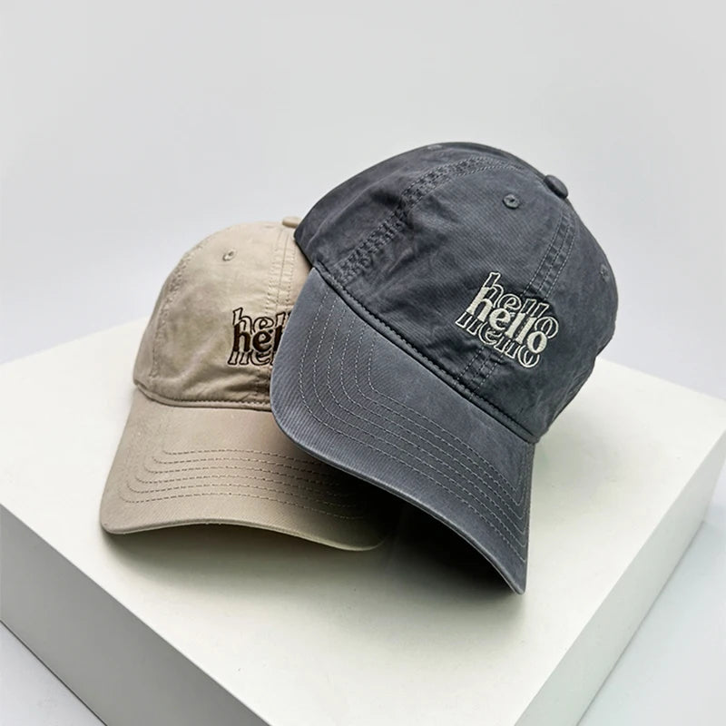 New Unisex Korean Embroidered Hello Letter Baseball Hats Casual Breathable Simple Sunshade Peaked Caps Versatile Fashion Outdoor