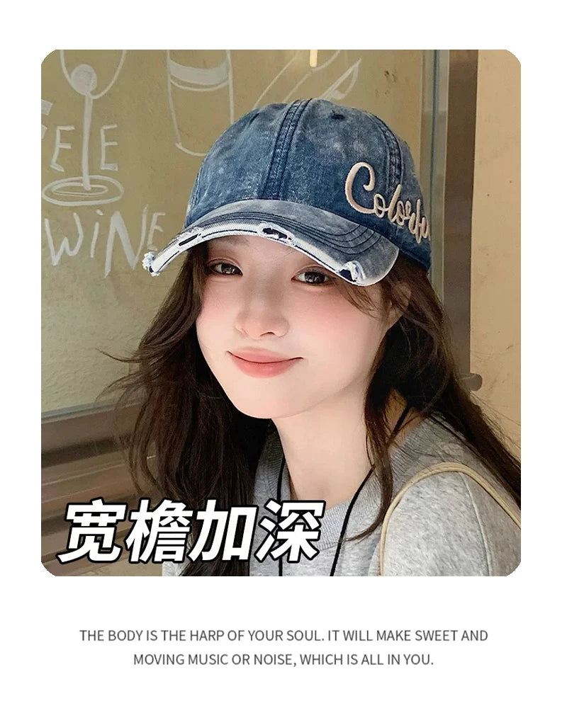 New Unisex Retro Letter embroidery Baseball Hats Personal Breathable Broken Style Sunshade Peaked Caps Versatile Fashion Korean