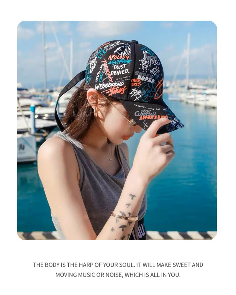 New Men Women Streetwear Kpop Baseball Hats Cotton Breathable Sport Hip Hop Caps Unisex Graffiti Fashion Sunshade Four Seasons