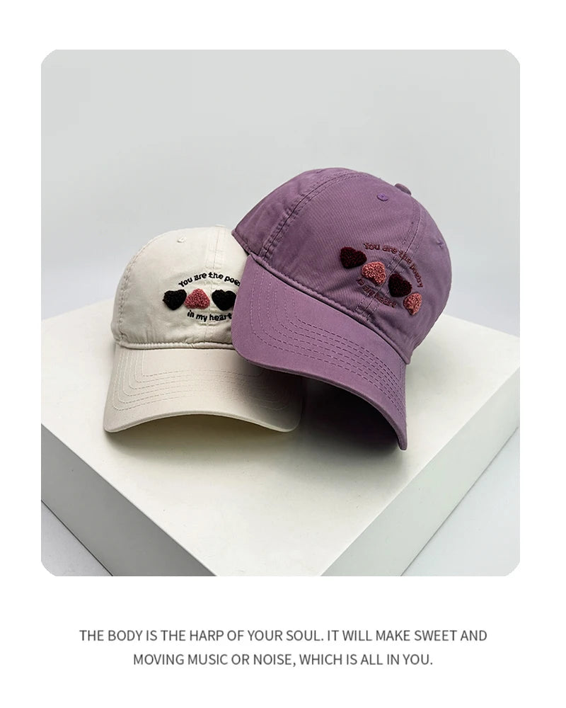 New Women Plush Love Letter Embroidery Baseball Hats Breathable Casual Sunshade Cute Peaked Caps Versatile Fashion Students ins