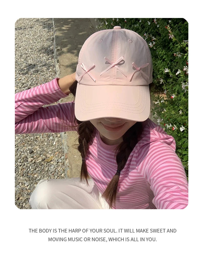 New Women Sweet Quick Drying Bows Baseball Hats Breathable Casual Sunshade Cute Peaked Caps ins Versatile Fashion Outdoor Travel