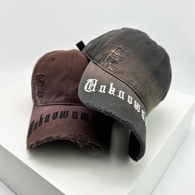 New Men Women Gradient Sanskrit Embroidery Baseball Hats Sunshade Broken Style Breathable Snapback Caps Versatile Fashion Retro