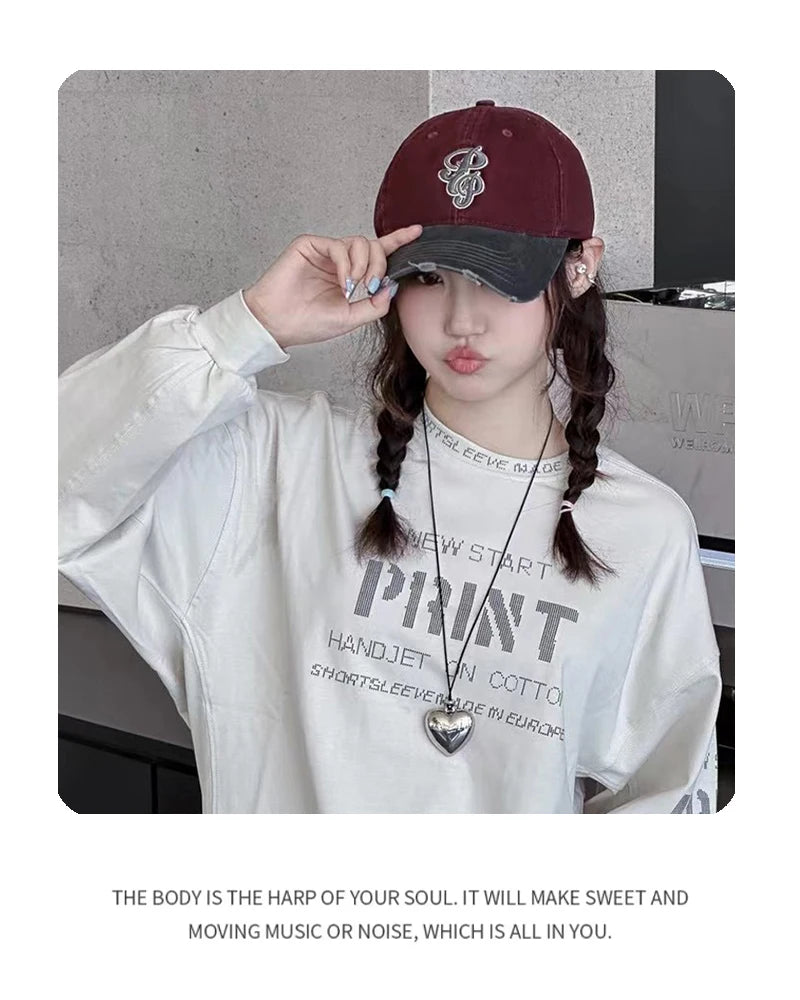 New Unisex Personal Letter Embroidery Baseball Hats Broken Breathable Color Block Sunshade Peaked Caps Versatile Fashion Retro